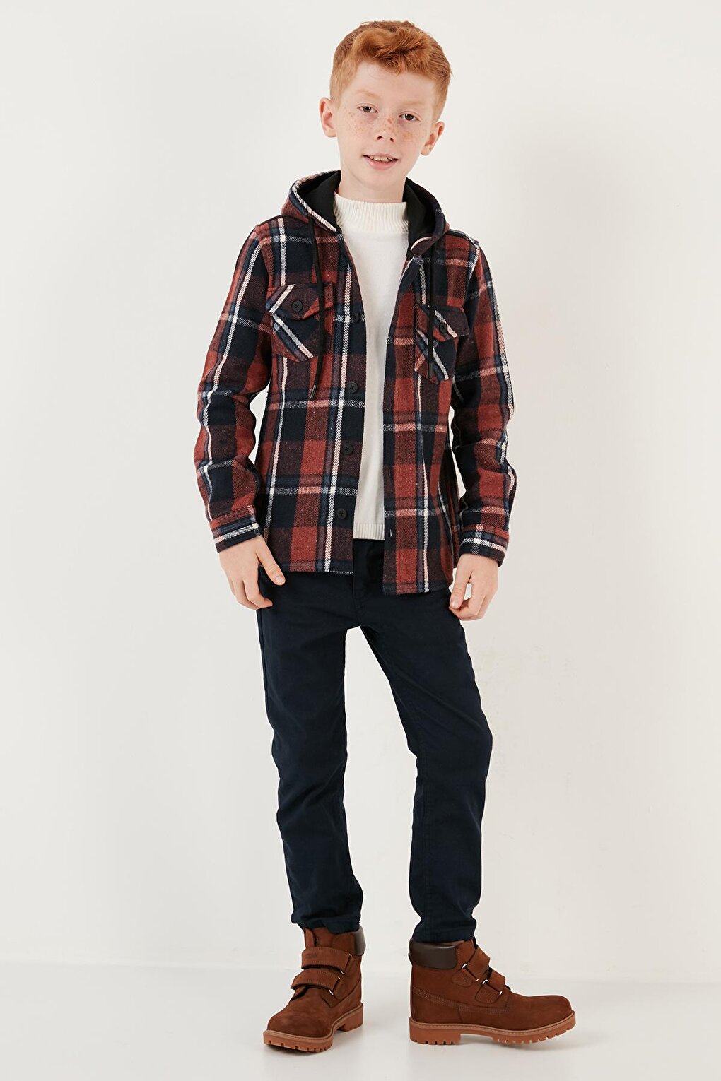 Cotton Hooded Plaid Lumberjack Shirt CF22W814764