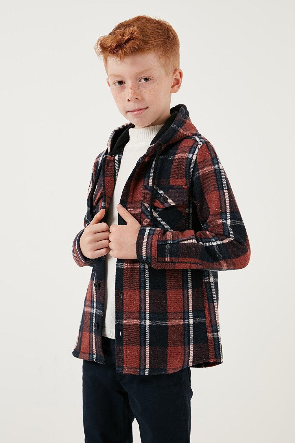 Cotton Hooded Plaid Lumberjack Shirt CF22W814764