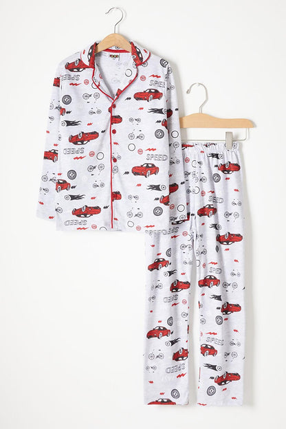 Car Patterned Boy Pajama Set with Eye Patch 16328