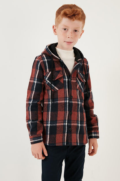 Cotton Hooded Plaid Lumberjack Shirt CF22W814764