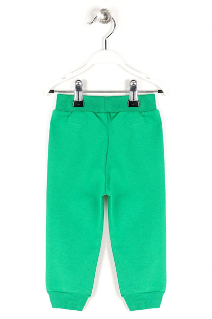 Boy's Dark Green Colored Little Boy Printed Sweatpants with Elastic Legs