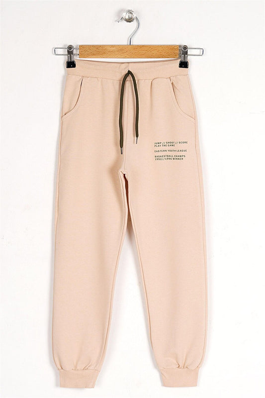 Boy's Stone Colored Pocket Basketball Champs Text Printed Sweatpants