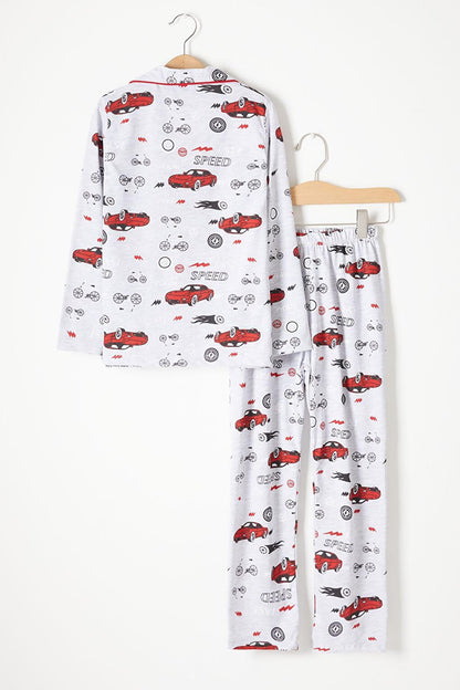 Car Patterned Boy Pajama Set with Eye Patch 16328