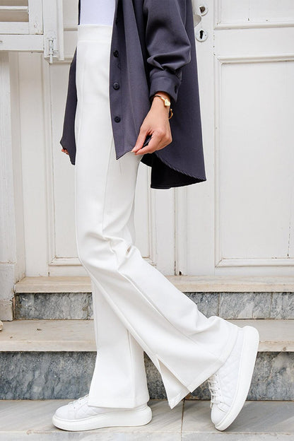 High Waist Scuba Slit Trousers White