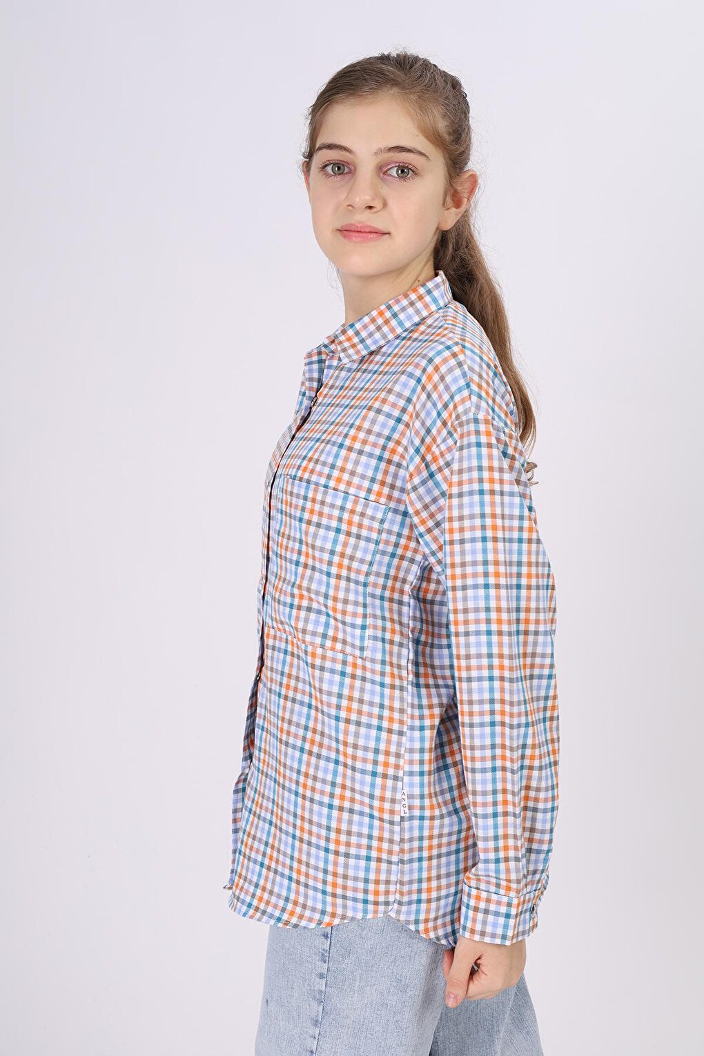 Girl's Piti Square Patterned Plaid Shirt 9-14 Years Lx180-1