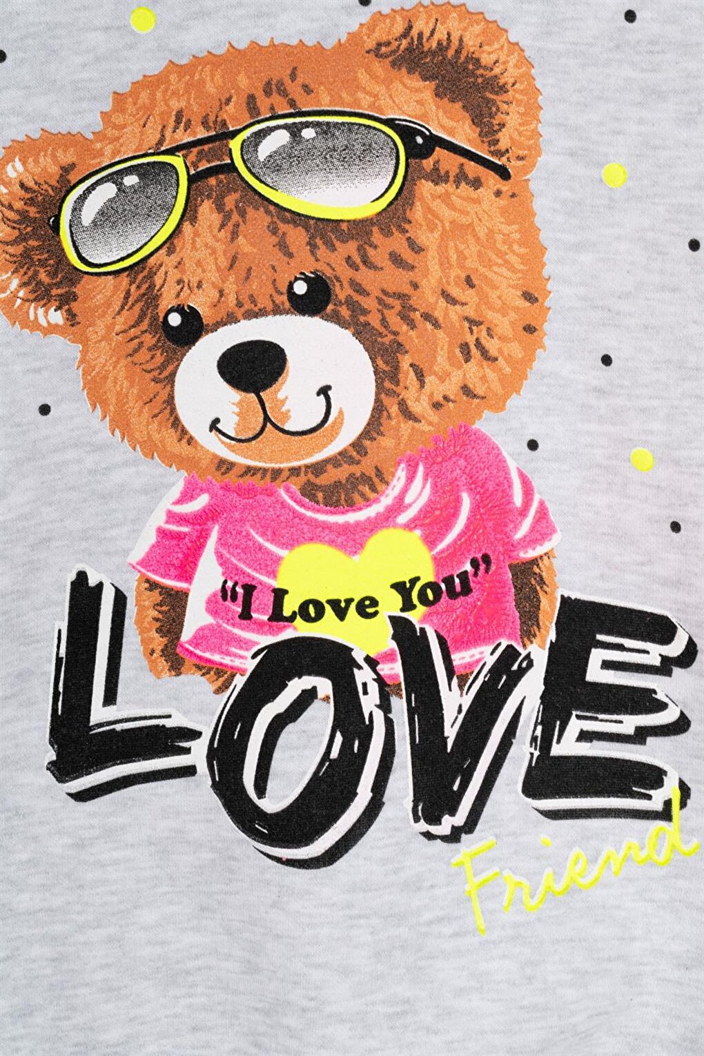 Girl's Gray Colored Bear Love Printed Sweatshirt