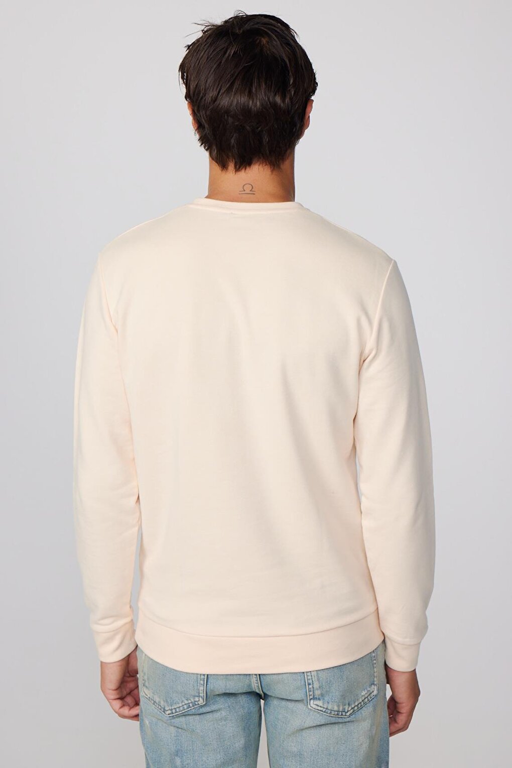 Cotton Crew Neck Basic Ecru Unisex Sweatshirt