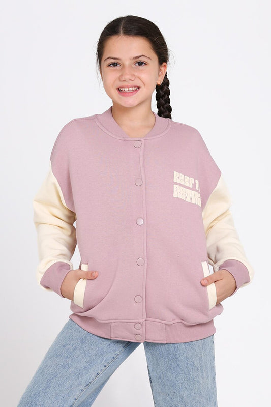 Girl's Dusty Rose Keer It Retro Print College Jacket