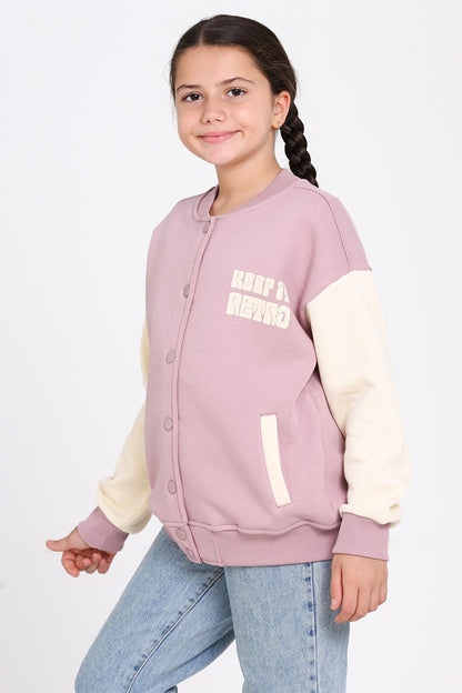 Girl's Dusty Rose Keer It Retro Print College Jacket