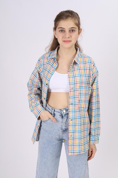 Girl's Piti Square Patterned Plaid Shirt 9-14 Years Lx180-1