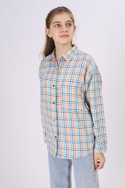 Girl's Piti Square Patterned Plaid Shirt 9-14 Years Lx180-1