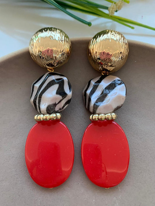 Red Black Striped Design Earrings