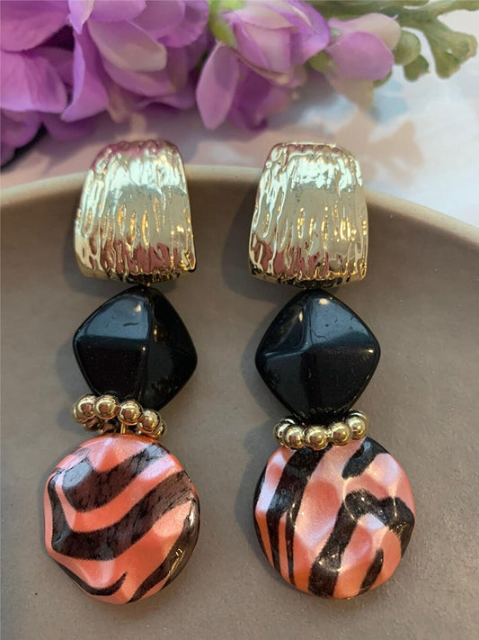 Orange Black Striped Design Earrings