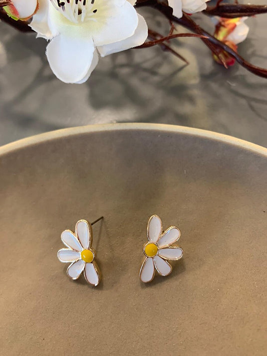 Half White Yellow Daisy Earrings