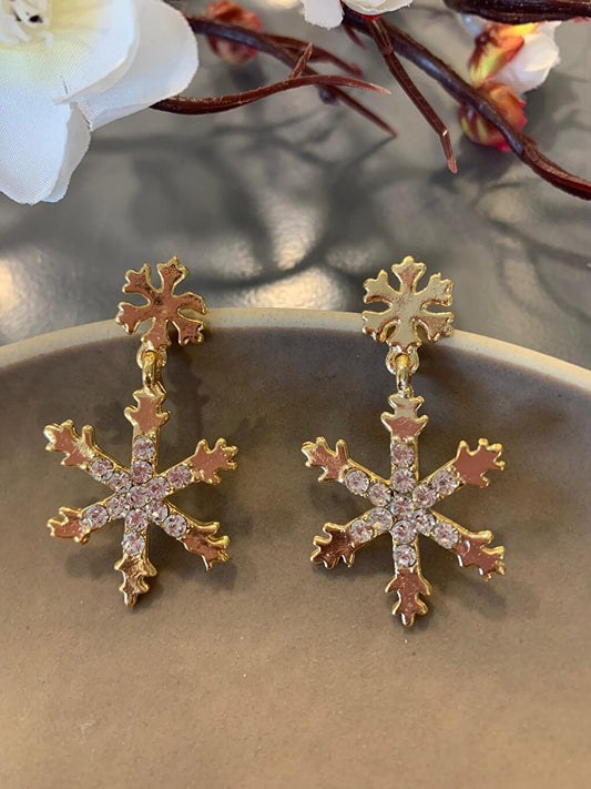 Gold Stone Snowflake Earrings