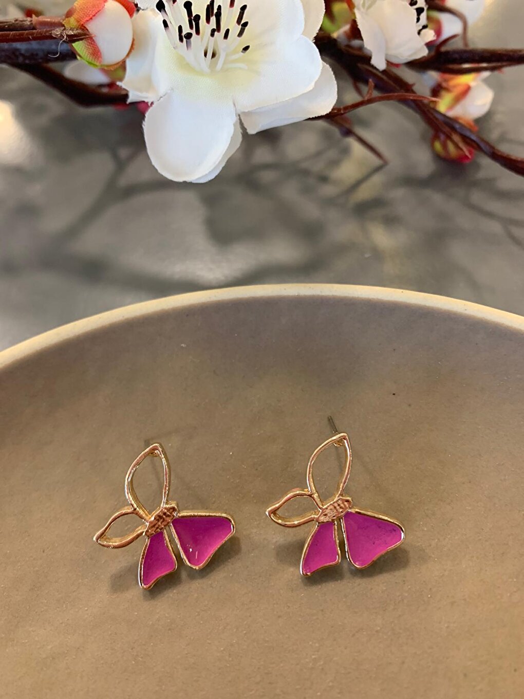 Fuchsia Gold Butterfly Earrings