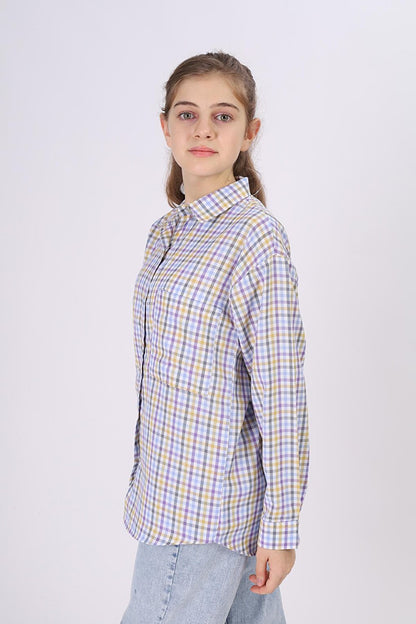 Girl's Piti Square Patterned Plaid Shirt 9-14 Years Lx180-1