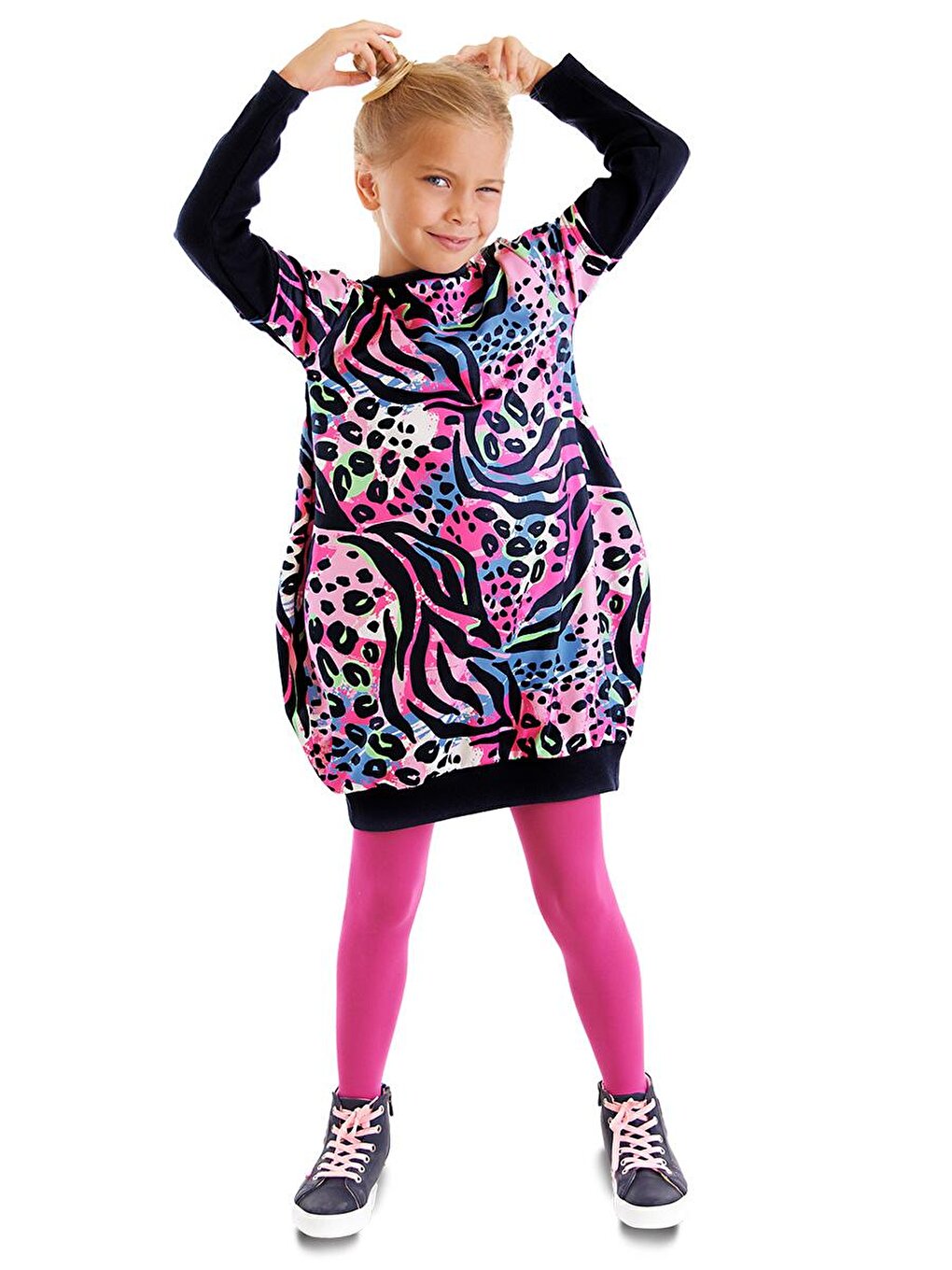 Leopard Patterned Pink Girl's Dress