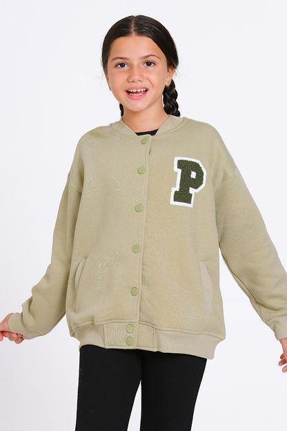 Girl's Khaki Vernichten Embroidered 8-12 Years College Jacket - 23214-4