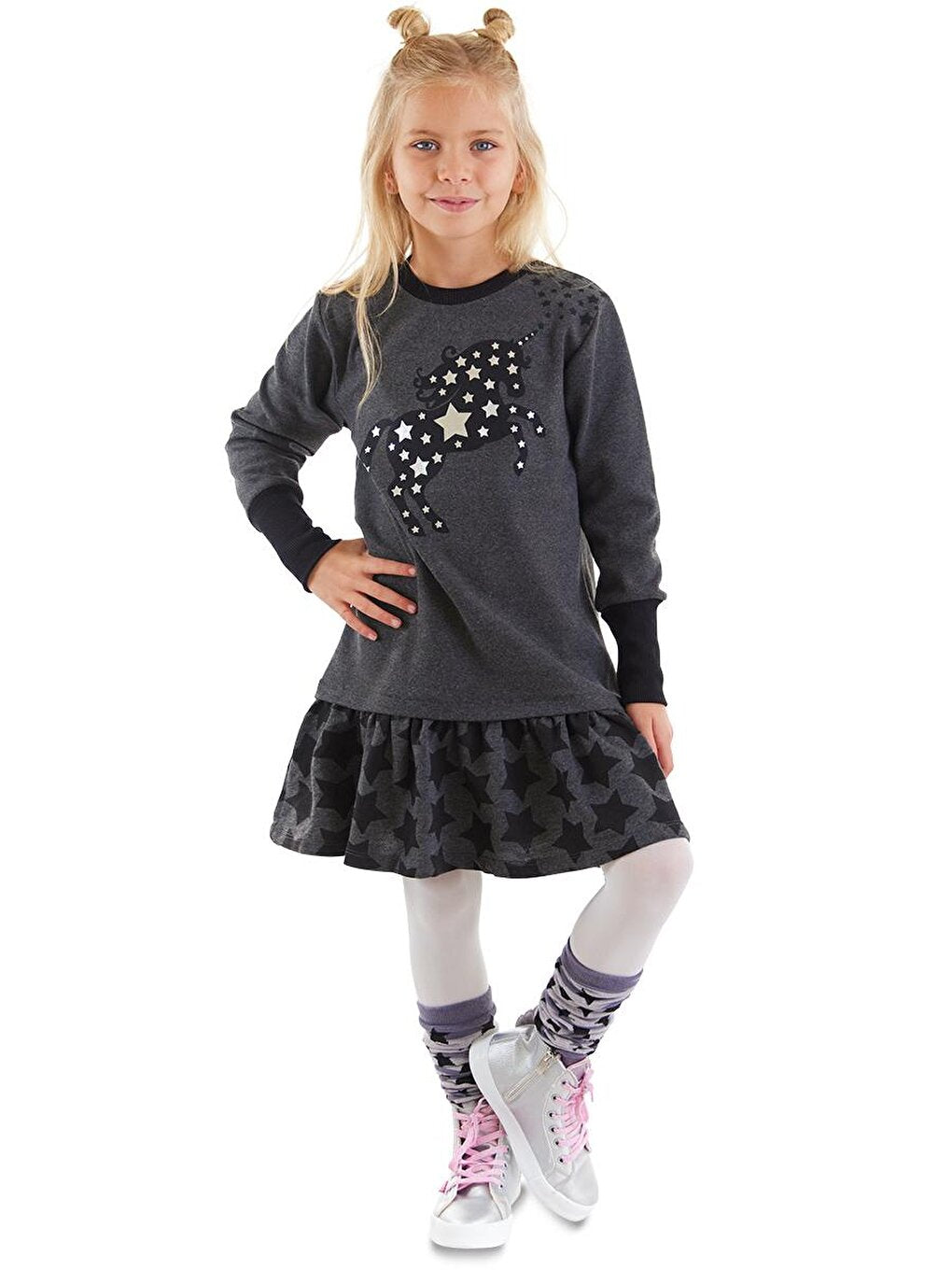 Starry Unicorn Anthracite Girl's Dress