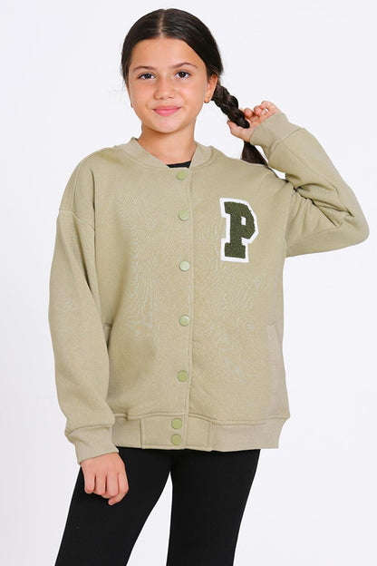 Girl's Khaki Vernichten Embroidered 8-12 Years College Jacket - 23214-4