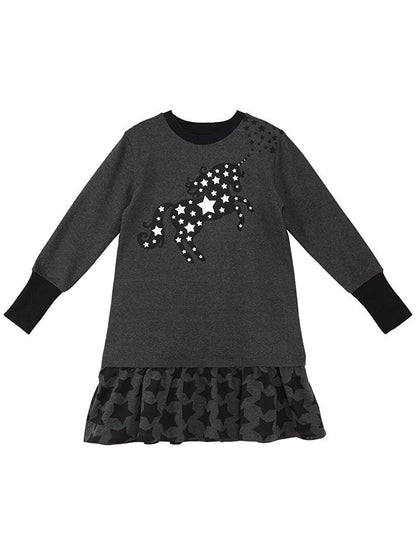 Starry Unicorn Anthracite Girl's Dress