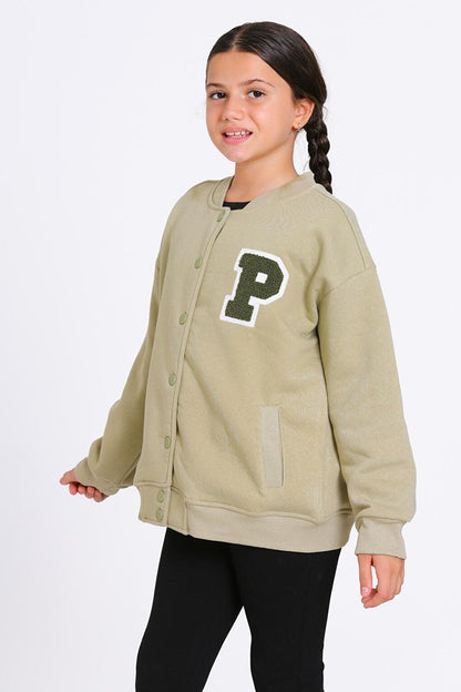 Girl's Khaki Vernichten Embroidered 8-12 Years College Jacket - 23214-4