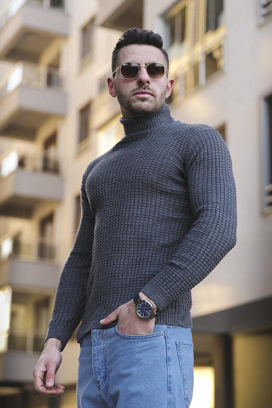 Axton Slim Fit Square Pattern Turtleneck Sweater