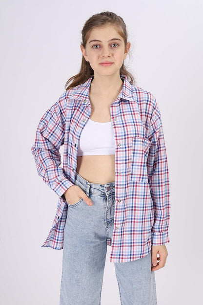 Girl's Piti Square Patterned Plaid Shirt 9-14 Years Lx180-1