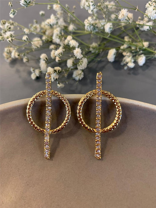 Gold Crystal Stud Circle Earrings