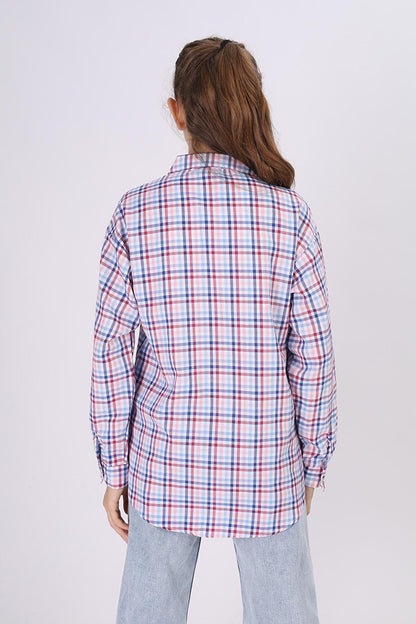 Girl's Piti Square Patterned Plaid Shirt 9-14 Years Lx180-1