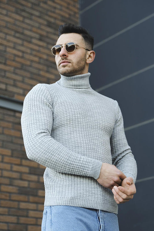 Axton Slim Fit Square Pattern Turtleneck Sweater