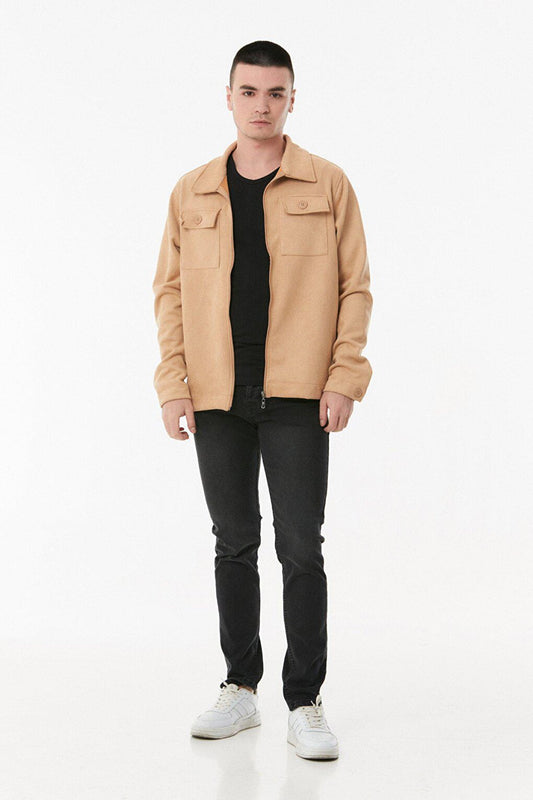 Suede Double Pocket Zipper Jacket