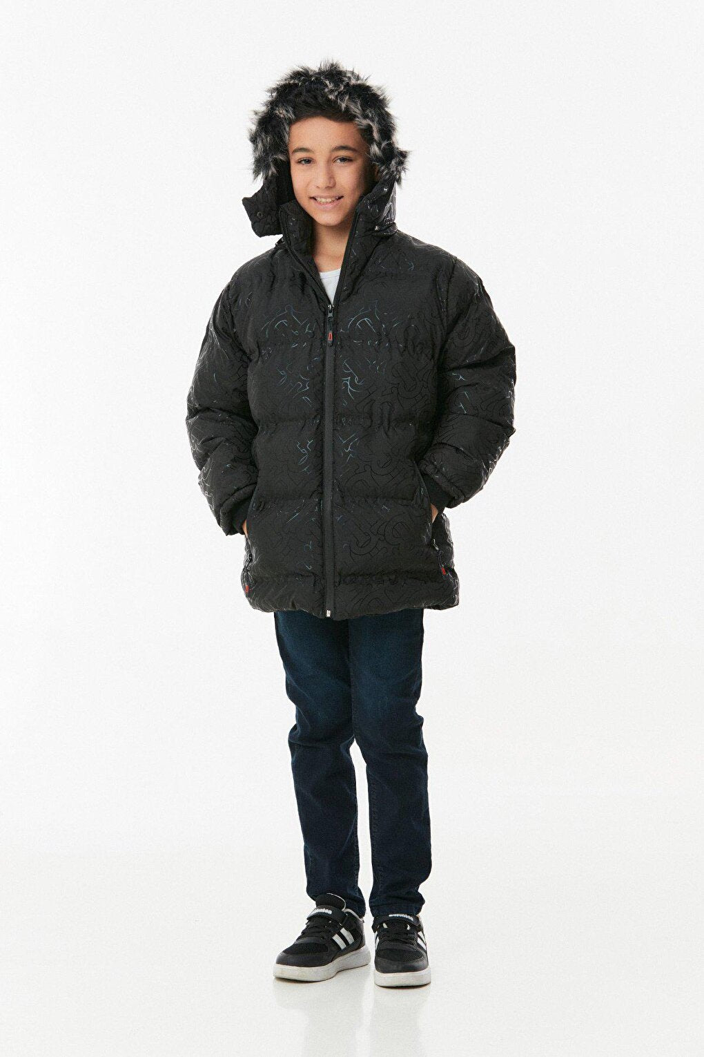 Printed Hooded Unisex Children's Puffer Coat