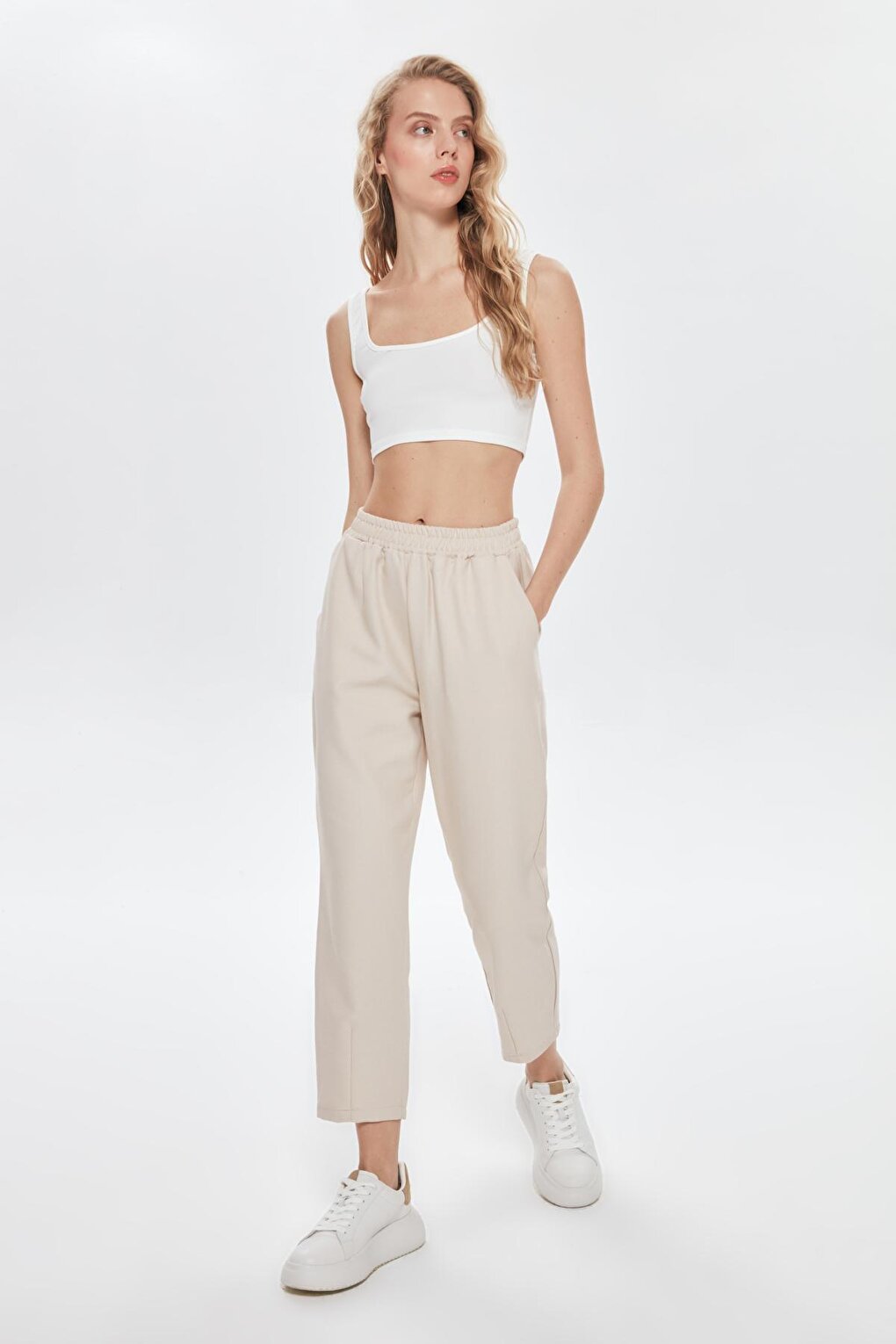 Elastic Waist Jogger Trousers Stone