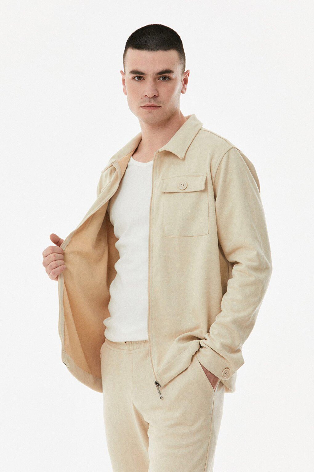 Suede Double Pocket Zipper Jacket