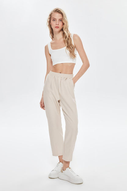 Elastic Waist Jogger Trousers Stone