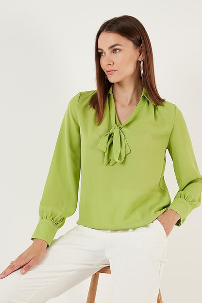 Tie Detailed V-Neck Chiffon Shirt 611BZ0047