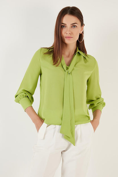 Tie Detailed V-Neck Chiffon Shirt 611BZ0047