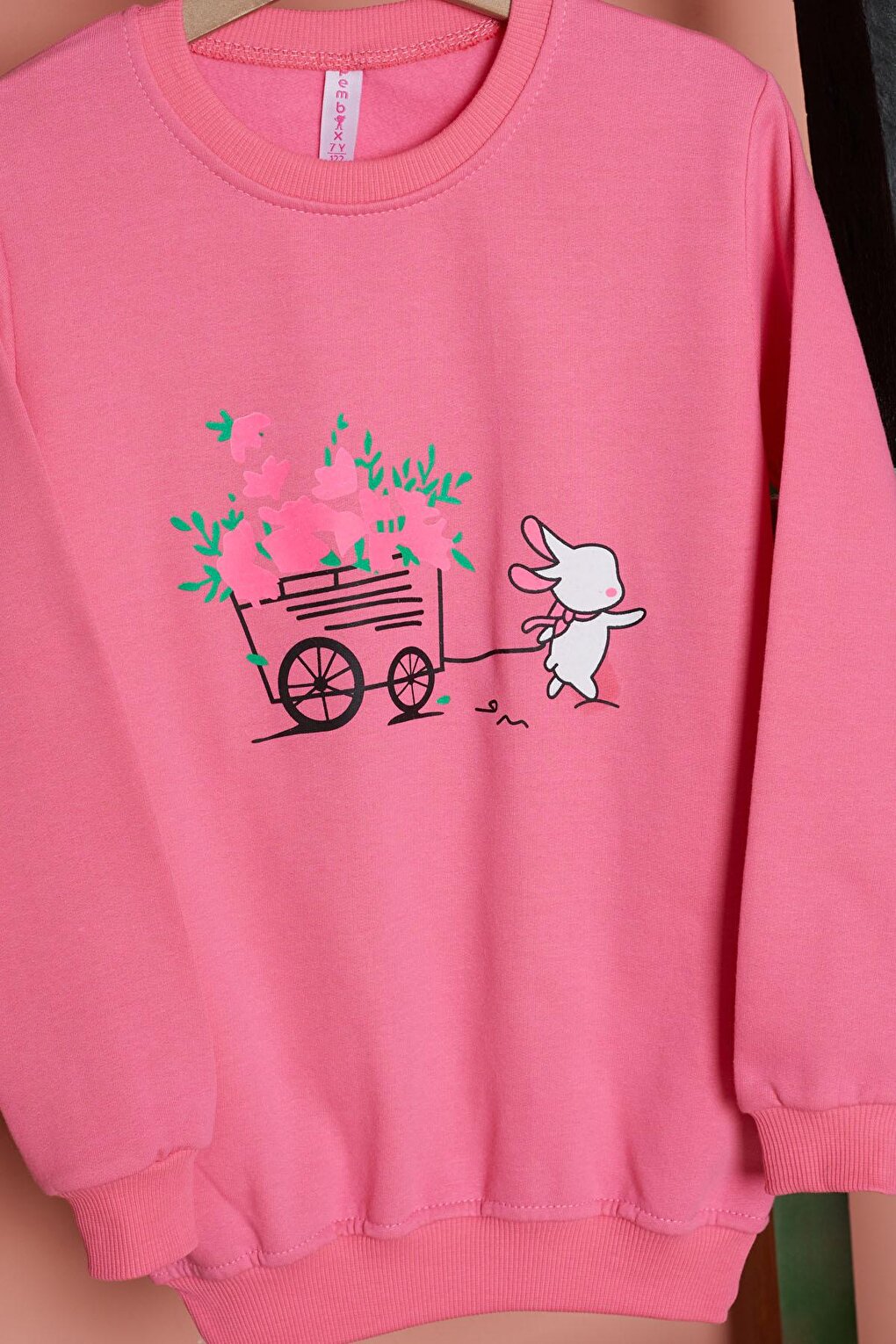 Pink Floral Rabbit Printed Girl's Sweatshirt 17279