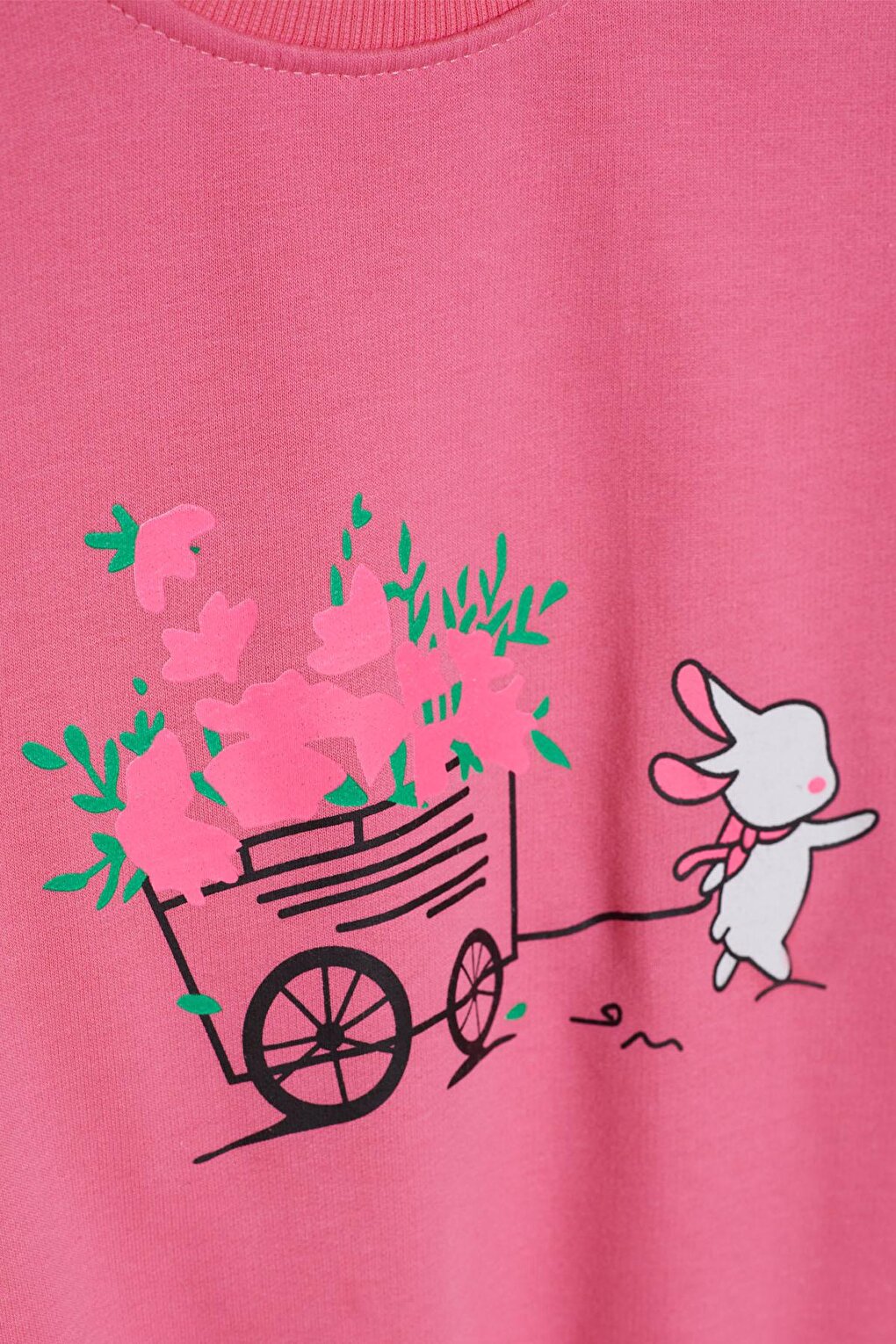 Pink Floral Rabbit Printed Girl's Sweatshirt 17279