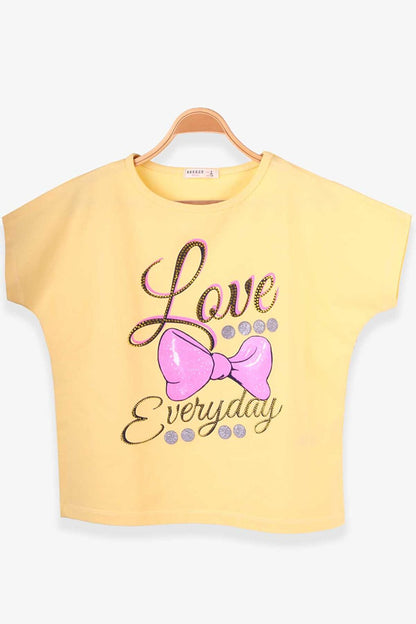 Girl's T-Shirt Ribbon Printed Yellow (Ages 9-14)