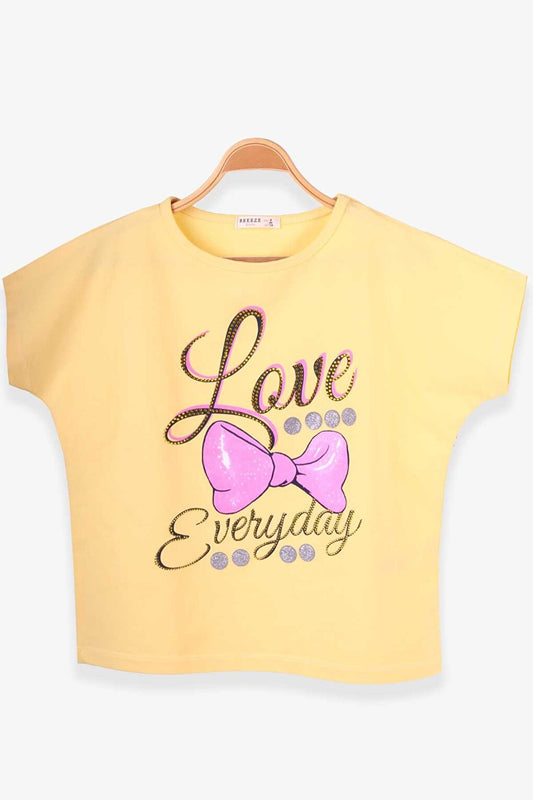 Girl's T-Shirt Ribbon Printed Yellow (Ages 9-14)