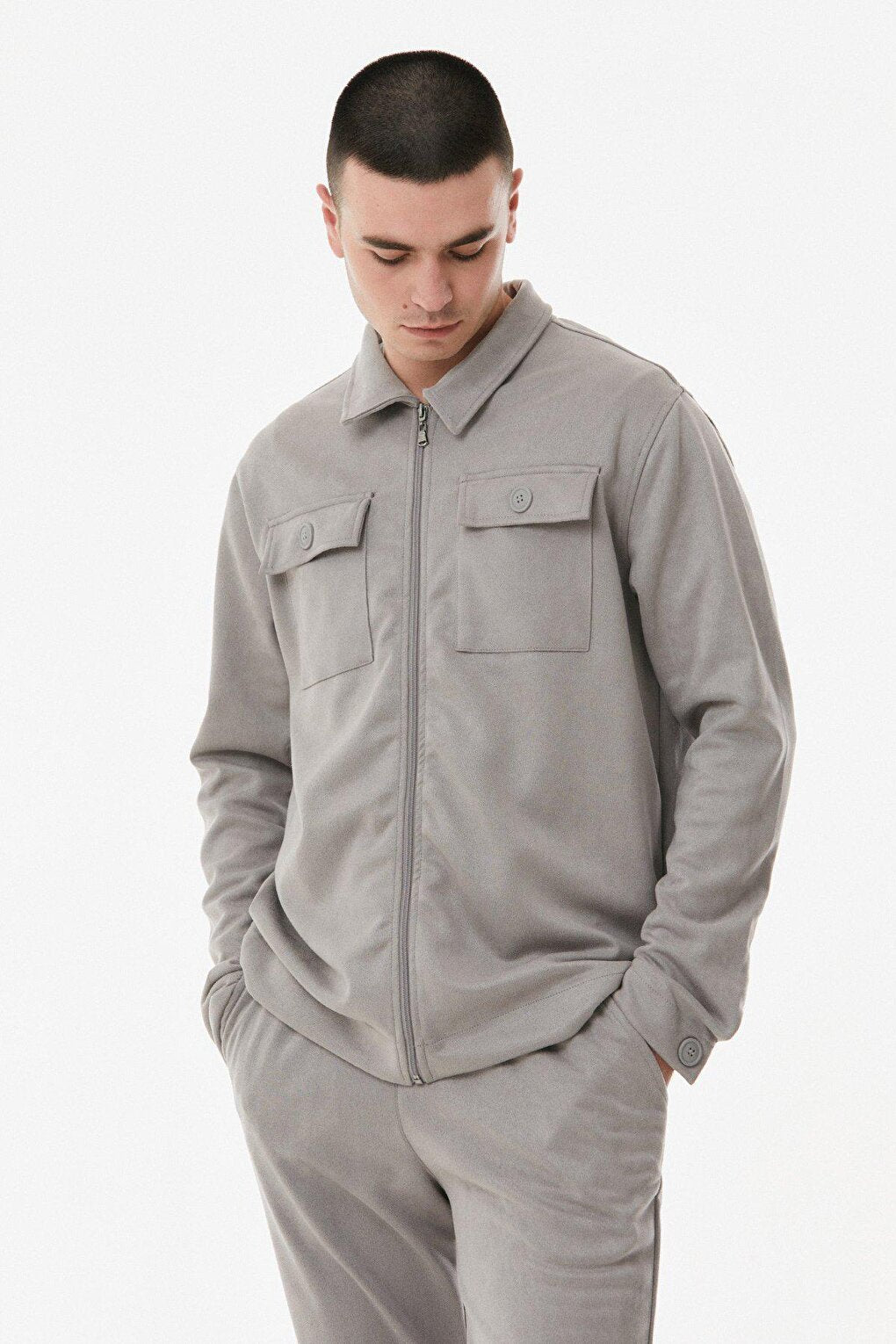 Suede Double Pocket Zipper Jacket