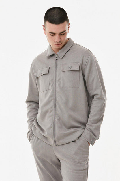 Suede Double Pocket Zipper Jacket