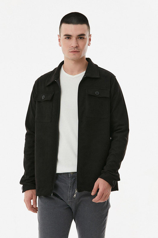 Suede Double Pocket Zipper Jacket