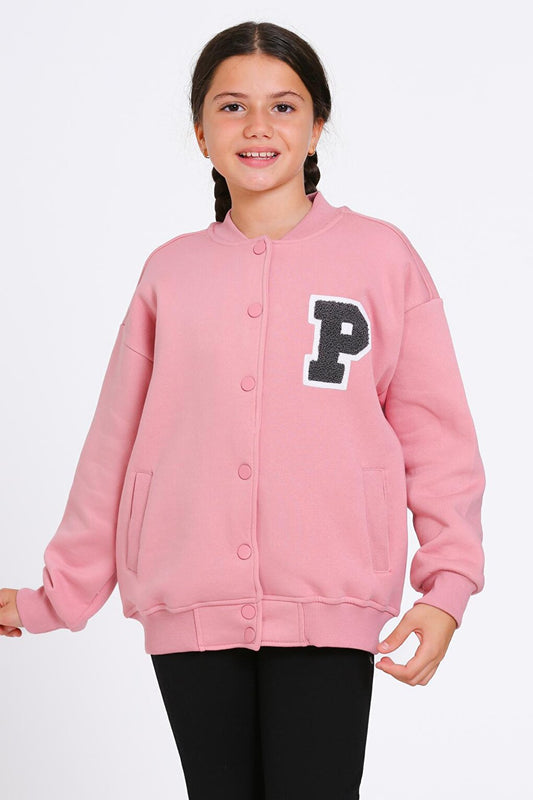 Girl's Powder Vernichten Embroidered College Jacket