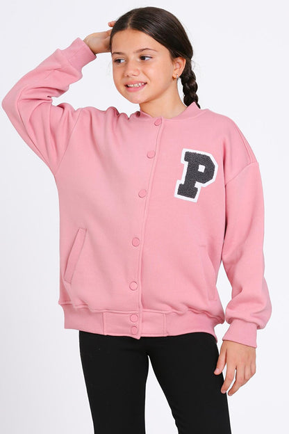 Girl's Powder Vernichten Embroidered College Jacket