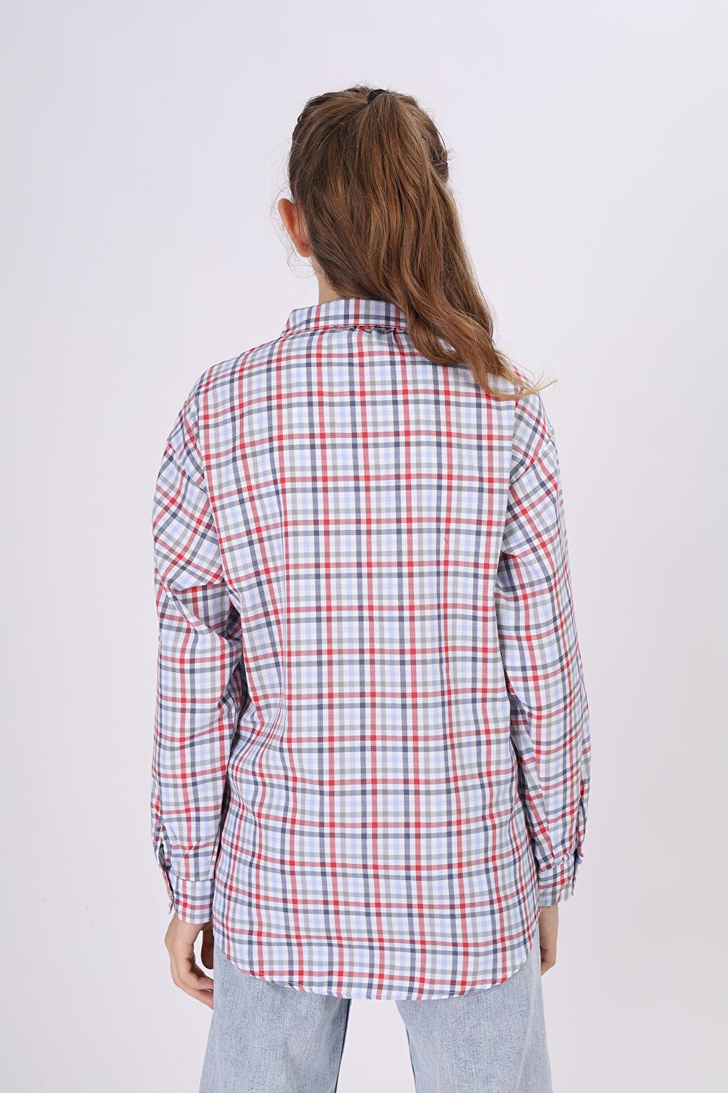 Girl's Piti Square Patterned Plaid Shirt 9-14 Years Lx180-1