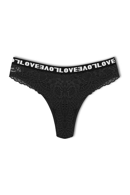 Cotton Lace Back LOVE Rubber Thong Women's Panties